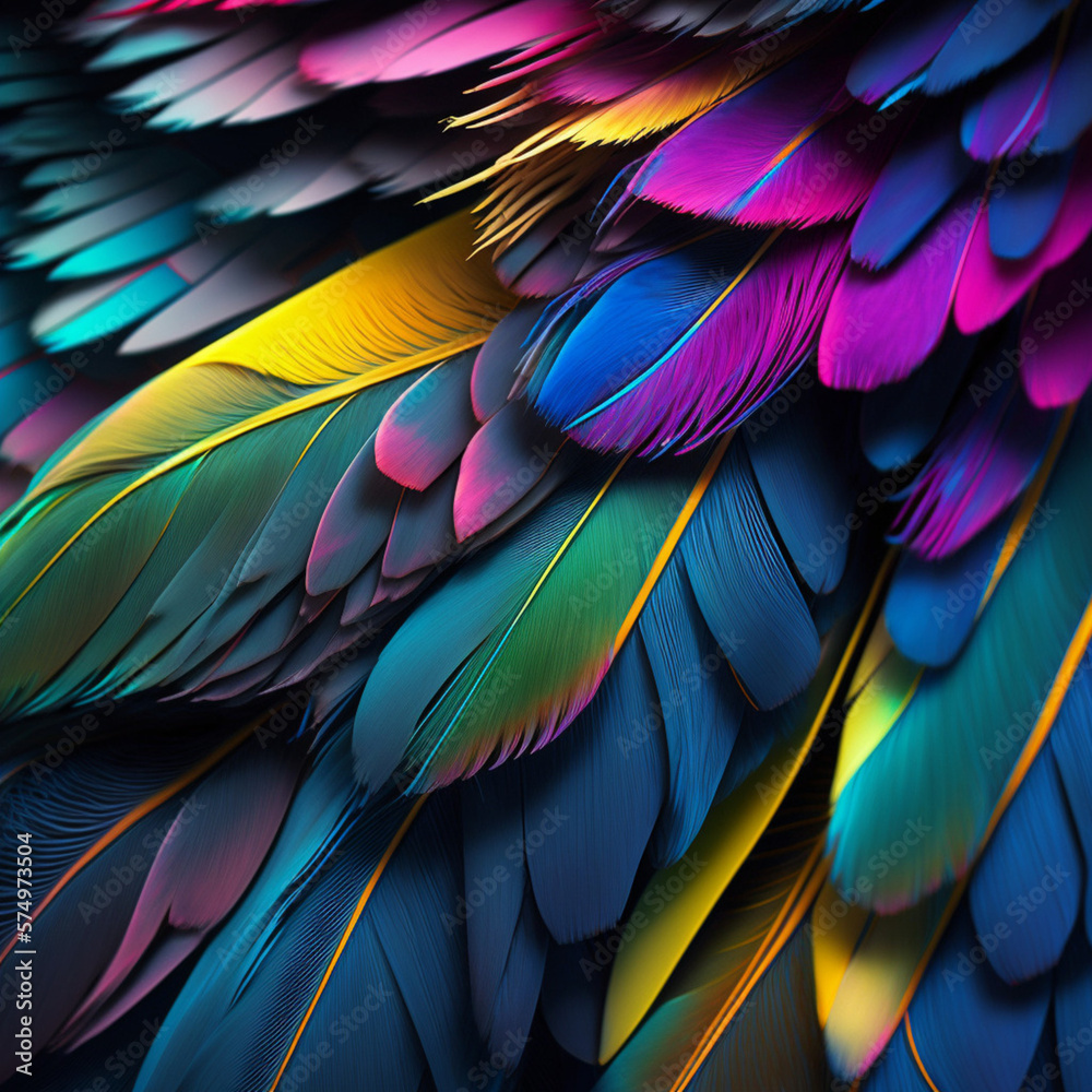 Fototapeta premium Colorful bird feathers. Generative AI.