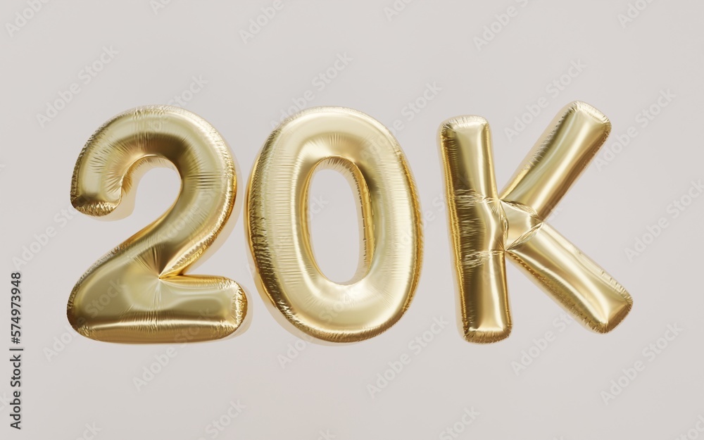 20k gold balloon foil text 3d. Thank you, achievement, celebration number illustration 20k gold balloon foil text 3d. Thank you, achievement, celebration number illustration