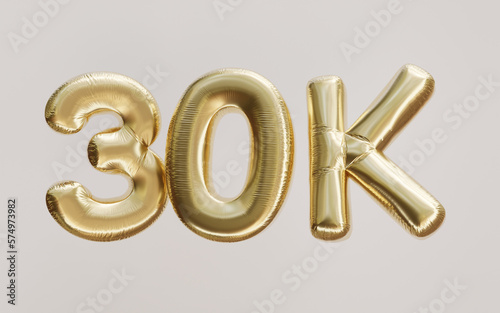 30k gold balloon foil text 3d. Thank you, achievement, celebration number illustration