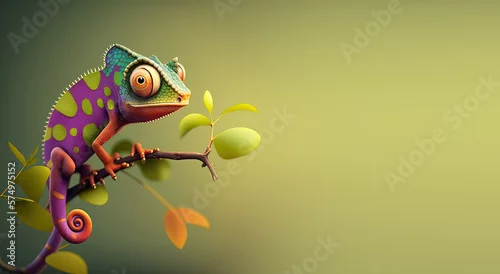 Obraz Cute Cartoon Chameleon Banner with Space for Copy (Generated with AI)