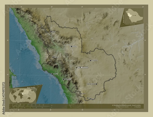 Al Madinah al Munawwarah, Saudi Arabia. Labelled points of cities photo