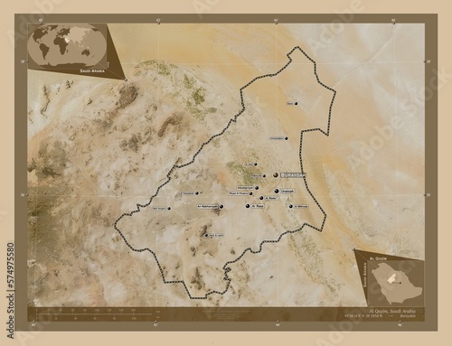 Al Qasim, Saudi Arabia. Low-res satellite. Labelled points of cities photo