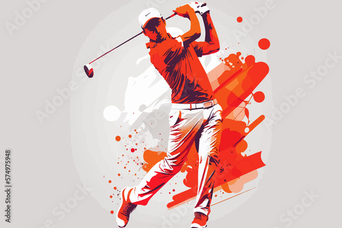 illustration of a person playing Golf, golf postcard