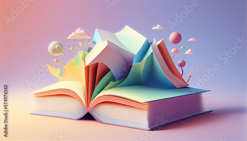 Abstract world book day 3D illustration colorful background. Generative AI.