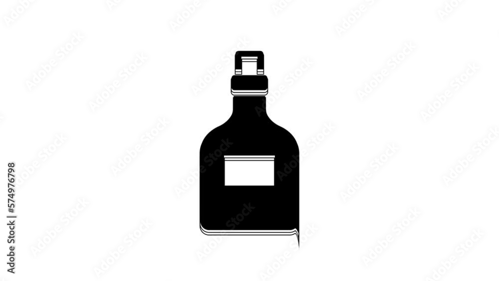 Black Alcohol drink Rum bottle icon isolated on white background. 4K Video motion graphic animation Black Alcohol drink Rum bottle icon isolated on white background. 4K Video motion graphic animation