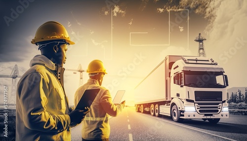 Business and technology digital future of cargo containers logistics transportation import export concept, Engineer using laptop online tracking control delivery distribution on world map background