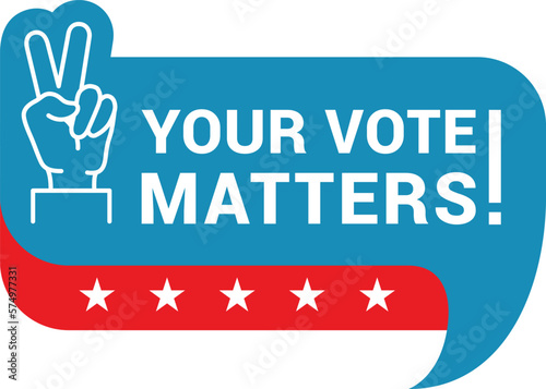 Your vote matters icon political campaign decision badge with hand two fingers vector flat