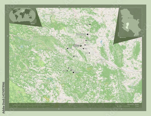 Moravicki, Serbia. OSM. Labelled points of cities photo