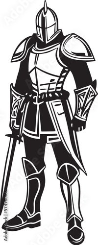 Medieval Knight: A Monochrome Illustration of a Warrior in Armor showcases a highly detailed drawing of a medieval knight, featuring a combination of chainmail and plate armor, complete with a helmet 