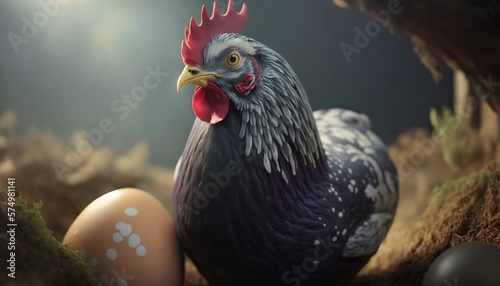 Gray Easter hen and eggs. Generative AI.