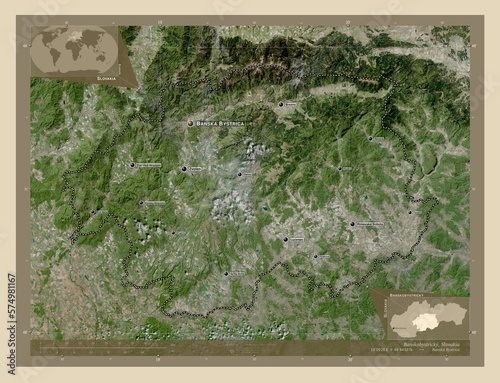 Banskobystricky, Slovakia. High-res satellite. Labelled points of cities photo