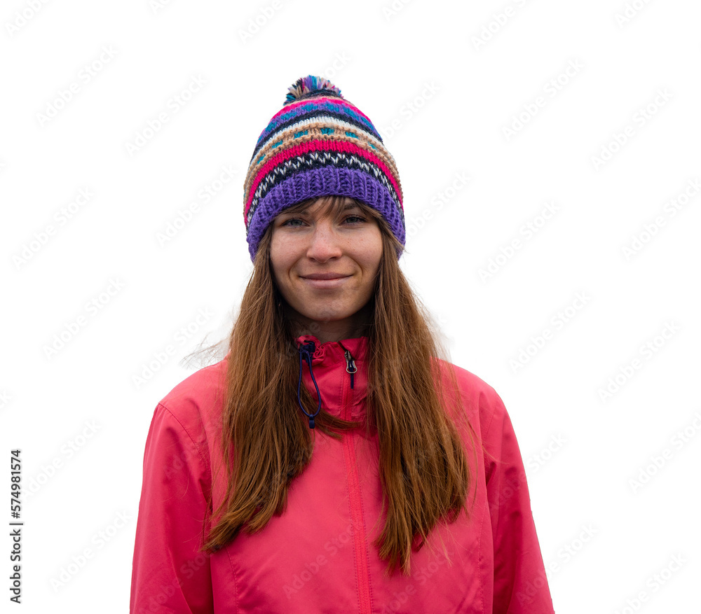 portrait of a beautiful icelandic woman in icelandic wool cap; icelandic pattern on a woolen cap, icelandic girl model isolated portrait of a beautiful icelandic woman in icelandic wool cap; icelandic pattern on a woolen cap, icelandic girl model isolated