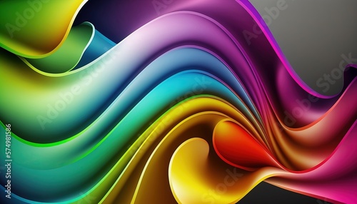 Abstract Rainbow Wavy Satin Background - generative AI