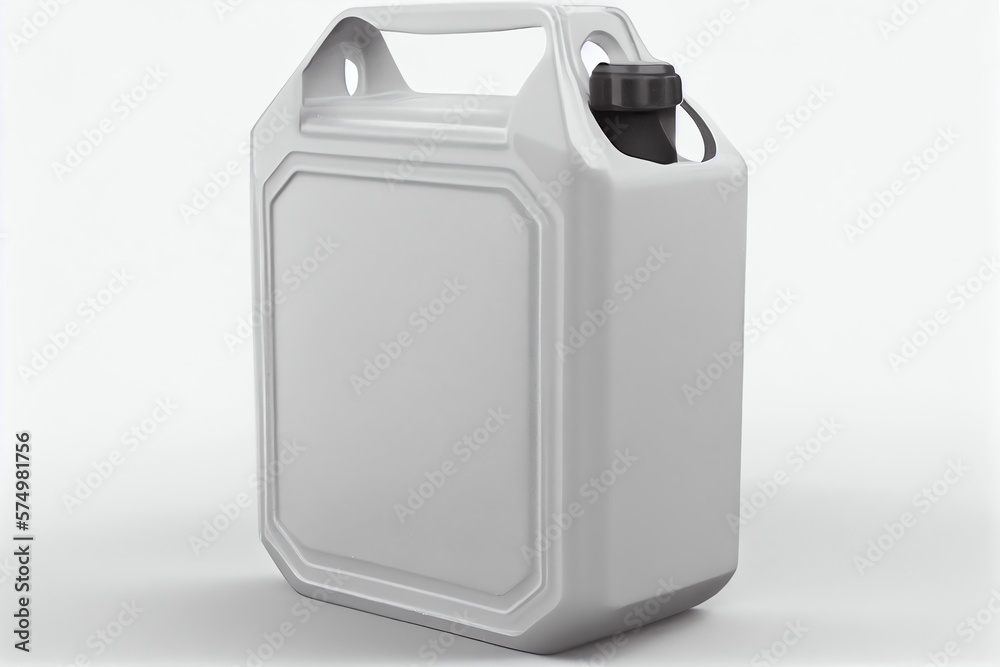 Blank Plastic Jerrycan With Handle On White Background. Generative AI Blank Plastic Jerrycan With Handle On White Background. Generative AI
