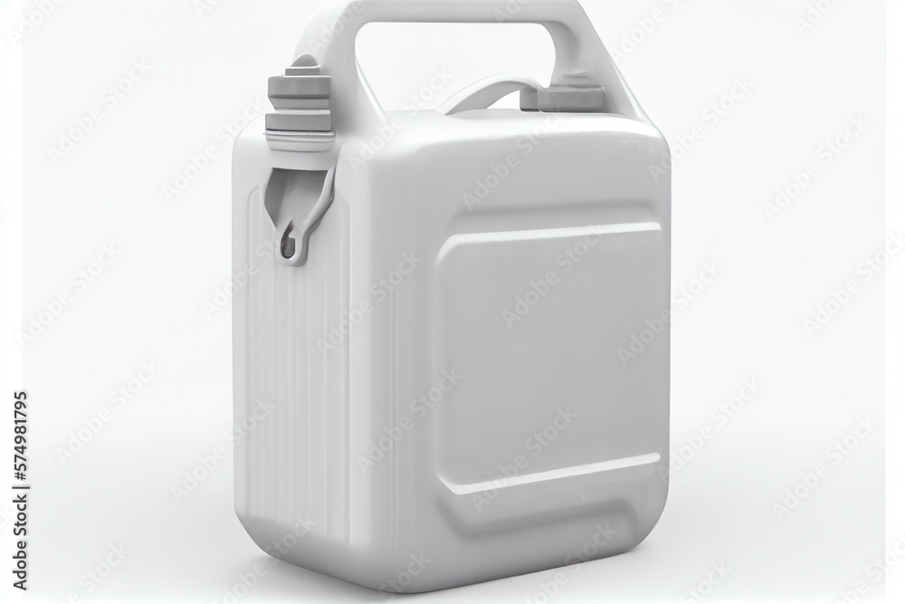Blank Plastic Jerrycan With Handle On White Background. Generative AI Blank Plastic Jerrycan With Handle On White Background. Generative AI