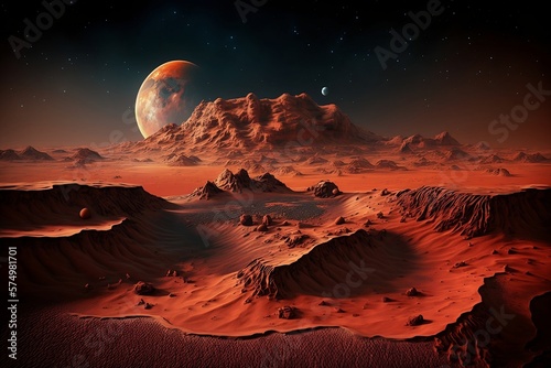 Landscape of unknown red planet. Generative AI