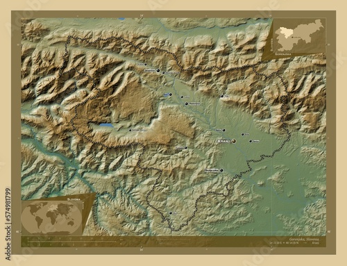 Gorenjska, Slovenia. Physical. Labelled points of cities photo