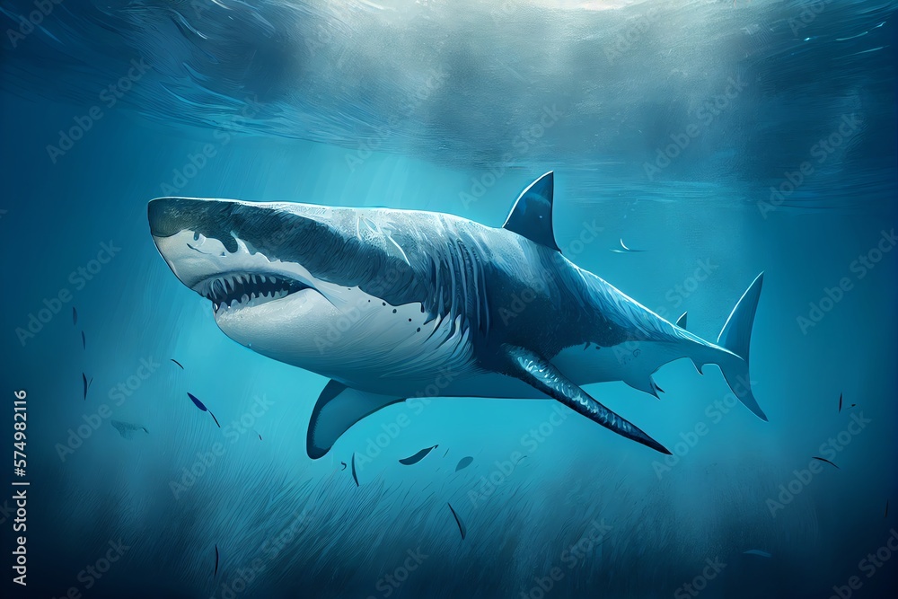 Great White Shark Swimming In The Sea Illustration. Generative AI Great White Shark Swimming In The Sea Illustration. Generative AI