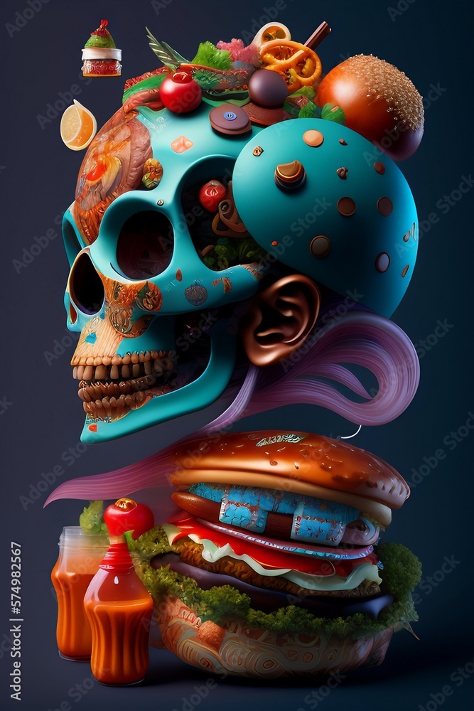human brains with delicious food , Digital Art/ Design.Generated AI
