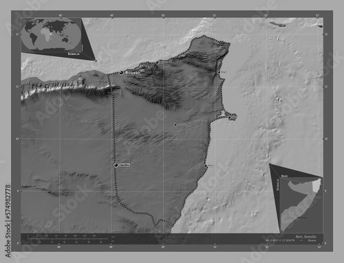 Bari, Somalia. Bilevel. Labelled points of cities photo