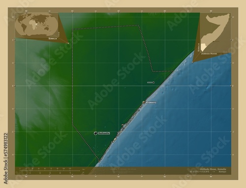 Jubbada Hoose, Somalia. Physical. Labelled points of cities photo