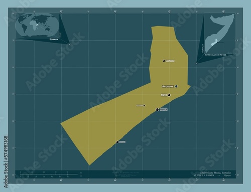 Shabeellaha Hoose, Somalia. Solid. Labelled points of cities photo