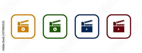 action clapper icon set. clapper board icon in different color design.