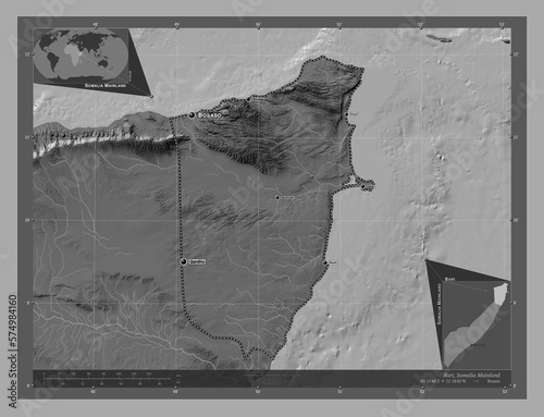 Bari, Somalia Mainland. Bilevel. Labelled points of cities photo