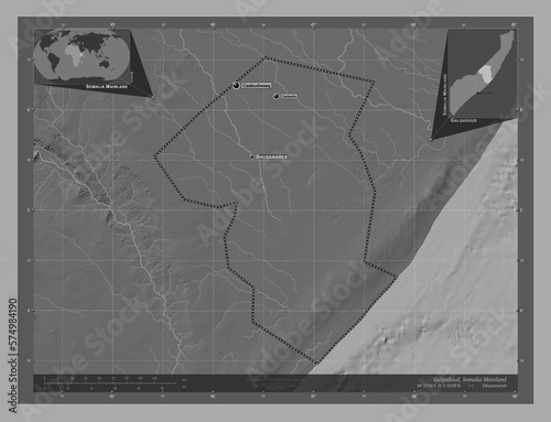 Galgaduud, Somalia Mainland. Bilevel. Labelled points of cities photo