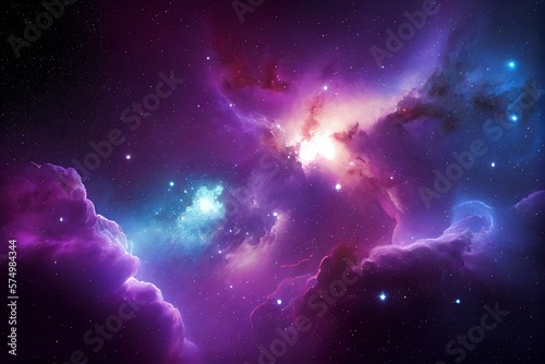 Fényképezés Nebula Galaxy Background With Purple Blue Outer Space