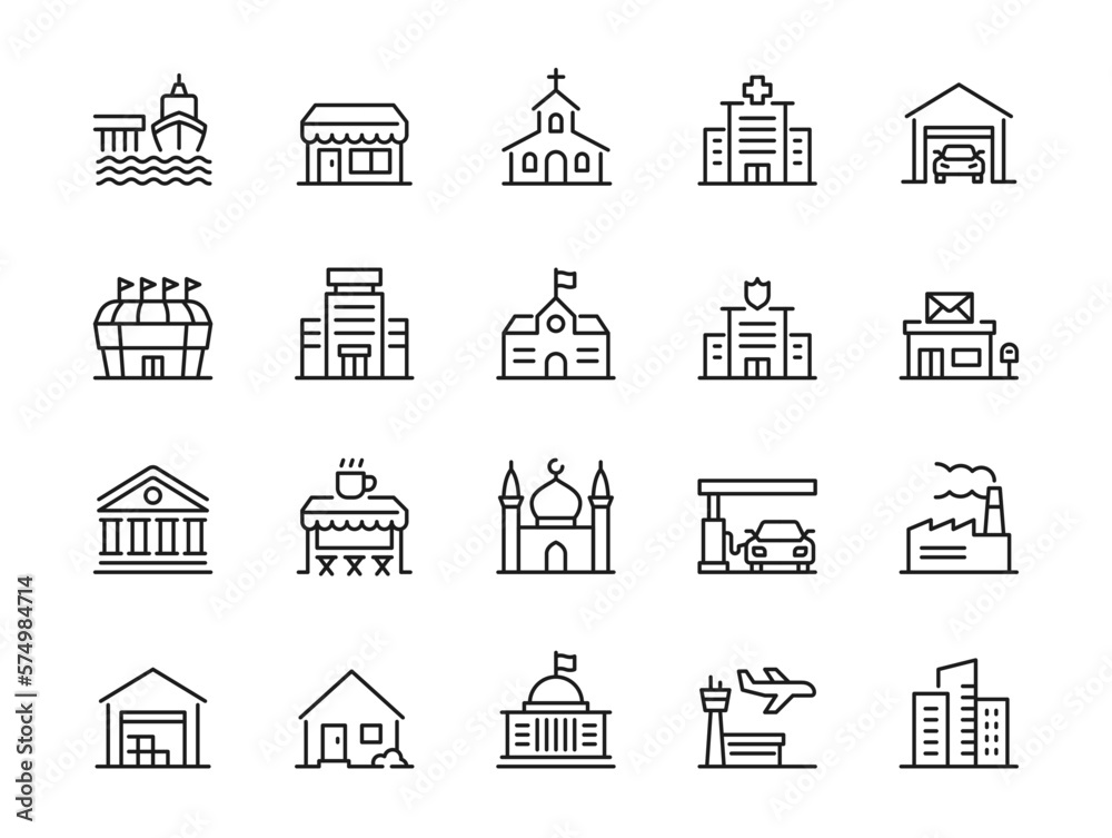 Building related line icon set. - Editable stroke, Pixel perfect at 64x64 - obrazy, fototapety, plakaty 