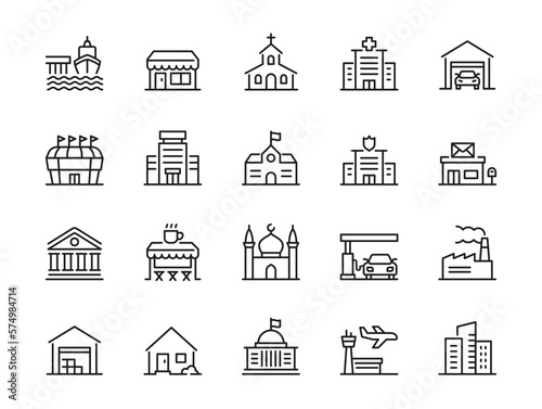 Print op canvas Building related line icon set