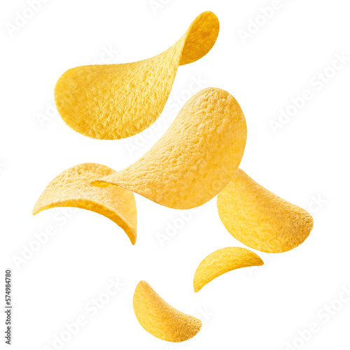 Flying delicious potato chips cut out