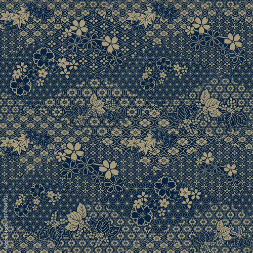 Traditional  Japanese fabric patchwork wallpaper vintage vector seamless  pattern