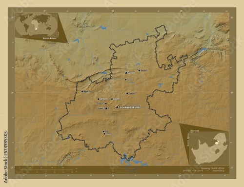 Gauteng, South Africa. Physical. Labelled points of cities photo