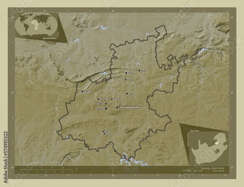 Gauteng, South Africa. Labelled points of cities photo
