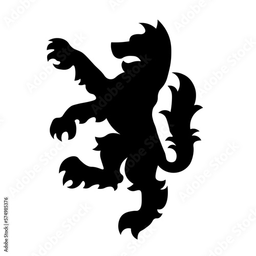 Heraldic black wolf dog. Symbol, sign, icon, silhouette, tattoo. Isolated vector illustration.