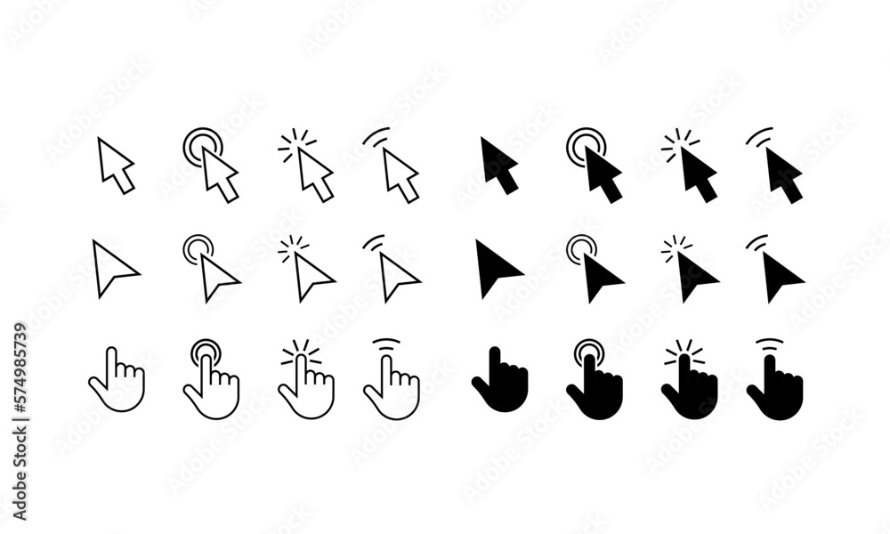 Computer mouse click cursor gray arrow icons set . Cursor icon. Vector illustration. Mouse click cursor collection. Computer mouse click cursor gray arrow icons set . Cursor icon. Vector illustration. Mouse click cursor collection.