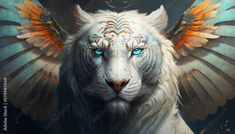 White tiger angel with wings 素材庫插圖 Adobe Stock