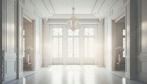 Beautiful luxurious empty hall  modern interior indoor background. AI generative image.