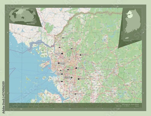 Photography Gyeonggi-do, South Korea. OSM. Labelled points of cities