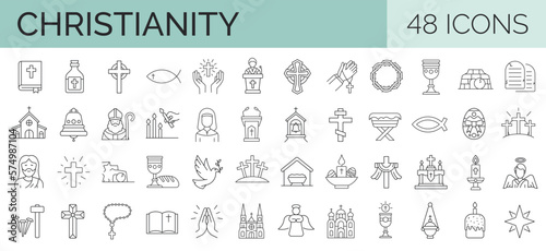 Print op canvas 48 line icons realted to christianity, christ, church, religion, god