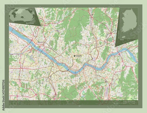 Canvas Print Seoul, South Korea. OSM. Labelled points of cities