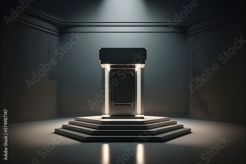 Stage or podium for product display in modern design in grey color