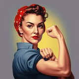 Strong powerful woman. Woman's day banner. We Can Do It. Cool picture of iconic woman s fist symbol of female power, ceated with generative AI
