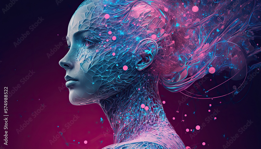 Beautiful close up portrait of female humanoid, digital artificial ...