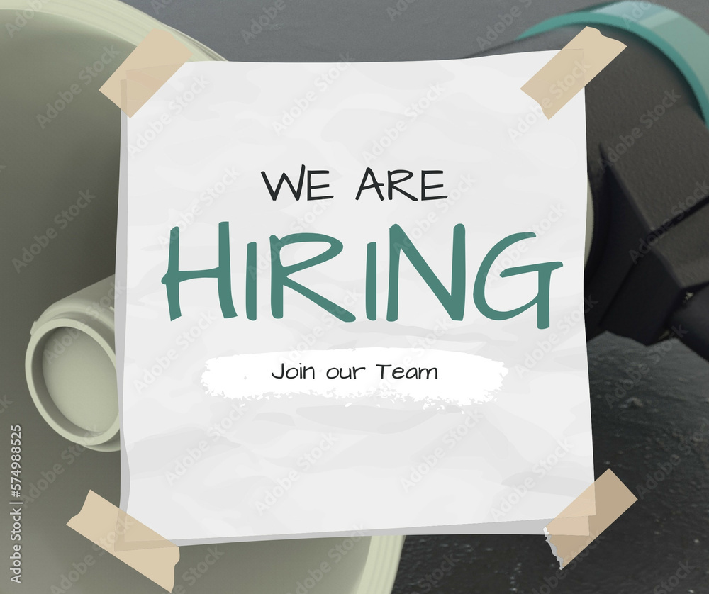 We are hiring poster design with a futuristic background and paper