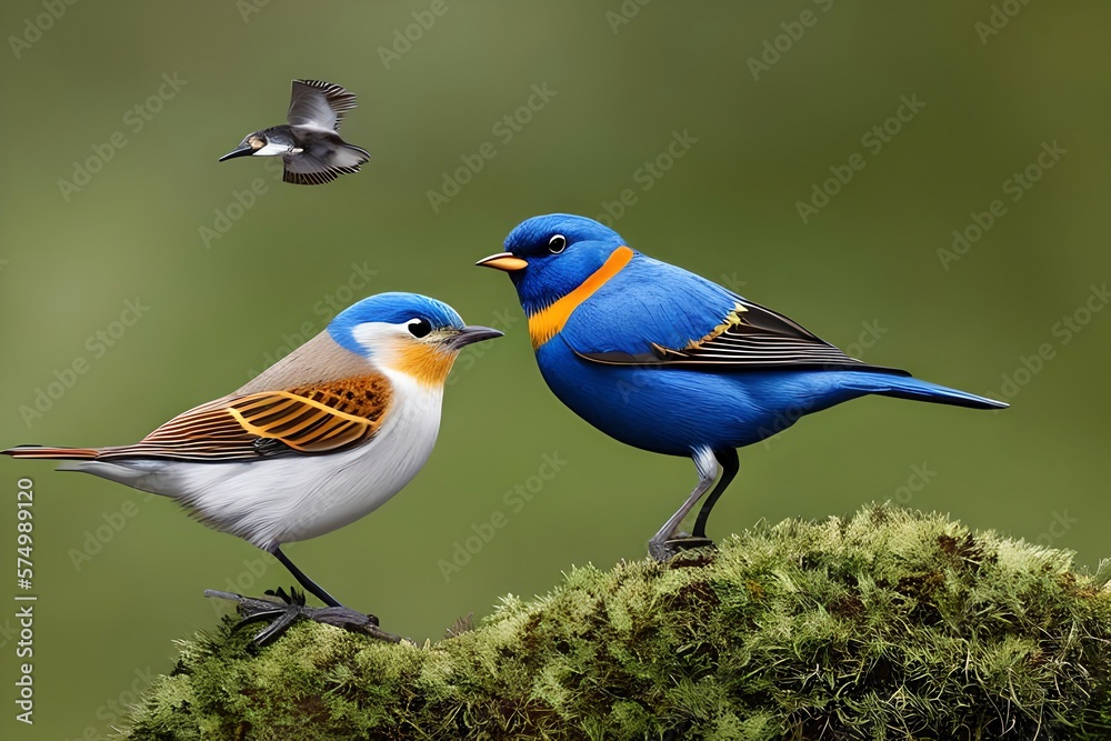 Obraz premium Cute little spring birds. Generative AI