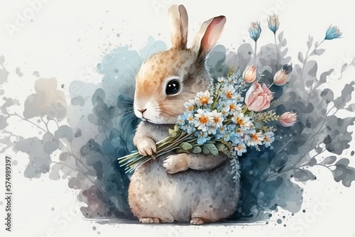 Bunny with flowers Generative AI