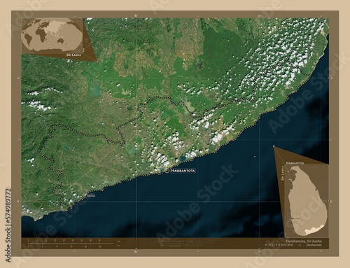 Hambantota, Sri Lanka. Low-res satellite. Labelled points of cities photo